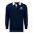 SUNY Maritime Men’s Rugby Classic Long Sleeve Solid Rugby Jersey in classic navy with a white collar and a Maritime Rugby logo on the chest.