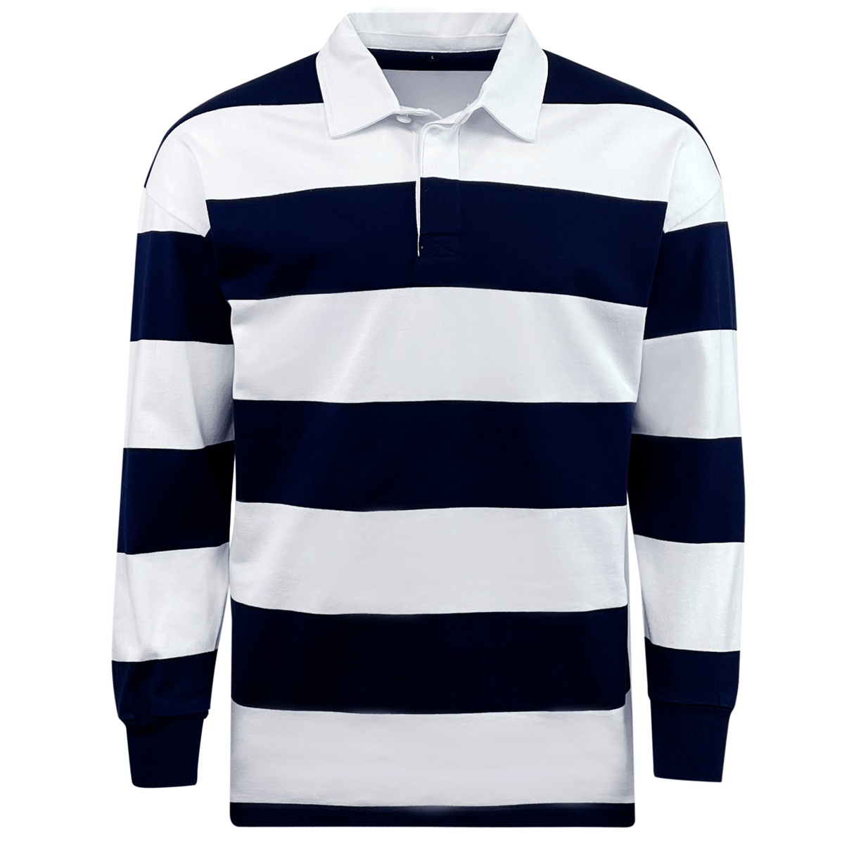 A Classic Long Sleeve Navy White Striped Rugby Jersey.