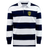 Introducing the Gotham Knights Classic Long Sleeve Hooped Rugby Jersey by EMB Mudoo, featuring navy and white horizontal stripes with a yellow shield emblem on the left chest—ideal for leisurewear.