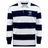 The Christian Brothers Academy Rugby Classic Long Sleeve Hooped Jersey by EMB Mudoo features wide horizontal navy and white stripes, a collar, and the "CBA Rugby" logo on the chest, capturing vintage athletic style.