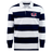 The EMB Mudoo Nebraska Rugby Referee Society Classic Long Sleeve Hooped Rugby Jersey features navy and white stripes with a Nebraska logo on the left chest.