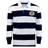 The EMB Mudoo Old Man Rivah Rugby Classic Long Sleeve Hooped Jersey features bold navy and white stripes, a left chest crest, and timeless long sleeves—ideal for stylish leisurewear.
