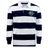 The EMB Mudoo Kingwood Rugby Classic Long Sleeve Hooped Rugby Jersey features classic navy and white hoops, long sleeves, and a vintage-style chest crest.