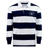 Introducing the New Saint Andrews College Classic Long Sleeve Hooped Rugby Jersey by EMB Mudoo—this vintage-inspired shirt showcases bold navy blue and white horizontal stripes, a crisp white collar, long sleeves, and an emblem on the left chest reading “New Saint Andrews RFC.” Combining timeless style with sporty nostalgia, this jersey is perfect for both everyday wear and game day.