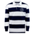 The EMB Mudoo Saint Anselm College Club Rugby Classic Long Sleeve Hooped Rugby Jersey features wide navy blue and white stripes, long sleeves, and a circular "A" crest on the left chest.