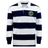 EMB Mudoo Media Unified Rugby Classic Long Sleeve Hooped Rugby Jersey featuring navy blue and white horizontal stripes, a white collar, and a circular chest crest.