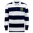 EMB Mudoo Takoma Touch Rugby Classic Long Sleeve Hooped Rugby Jersey featuring navy blue and white horizontal stripes, a white collar, and a Takoma TRFC chest logo.