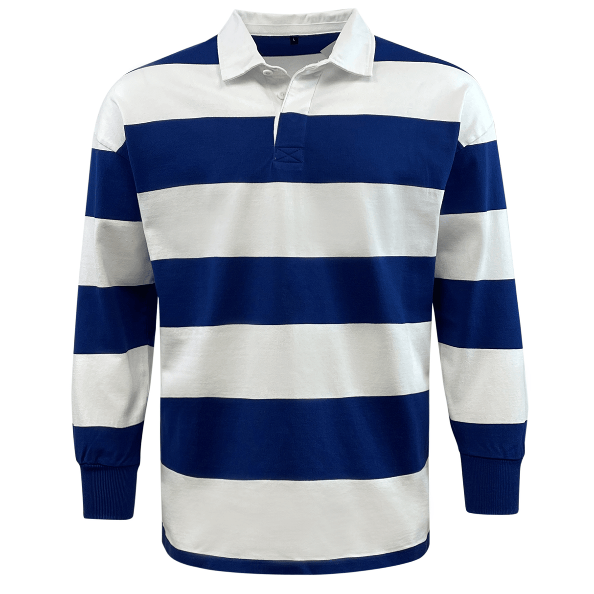 A Classic Long Sleeve Royal White Striped Rugby Jersey.