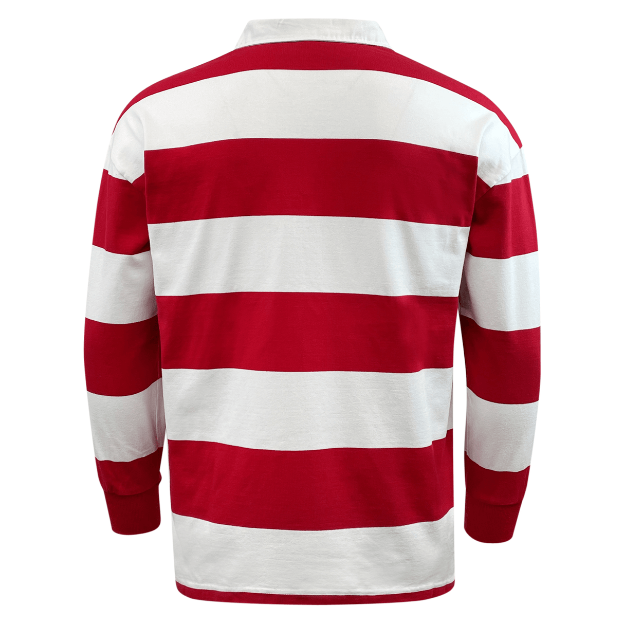 A Classic Long Sleeve Red White Striped Rugby Jersey.