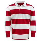 A Classic Long Sleeve Red White Striped Rugby Jersey.