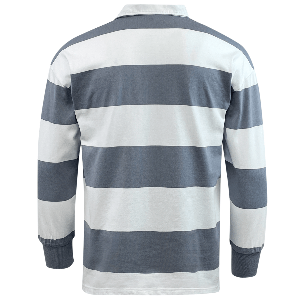 A Classic Long Sleeve Grey White Striped Rugby Jersey.