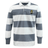 The EMB Mudoo Chicago Riot Classic Long Sleeve Hooped Rugby Jersey features wide white and gray stripes, a white collar, and a "Rugged Ruck" logo on the left chest.