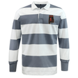 EMB Mudoo Aging Alabama Rugby Players Classic Long Sleeve Hooped Rugby Jersey featuring a chest patch with a silhouette of a person on an outline of Alabama.