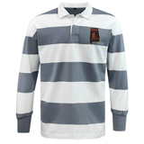 EMB Mudoo Aging Alabama Rugby Players Classic Long Sleeve Hooped Rugby Jersey featuring a chest patch with a silhouette of a person on an outline of Alabama.
