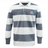 The SWFL Lady Hammerheads Classic Long Sleeve Hooped Rugby Jersey by WRS Mudoo features bold grey and white stripes and a striking "Hammerheads" shark logo on the left chest.