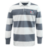The SWFL Lady Hammerheads Classic Long Sleeve Hooped Rugby Jersey by WRS Mudoo features bold grey and white stripes and a striking "Hammerheads" shark logo on the left chest.