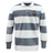 The EMB Mudoo Birmingham Iron Women's Football Classic Long Sleeve Hooped Rugby Jersey features bold blue and white hoops and a TRON logo patch on the left chest.