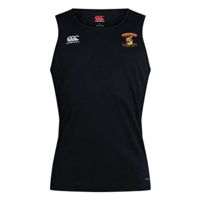 Discover peak performance with the Westshore Lions Club Dry Singlet by EMB Canterbury. This black sleeveless sports top features Vapodri Technology and boasts a small logo on the left chest and a larger one on the right. It seamlessly combines functionality and style for dedicated athletic gear enthusiasts.