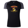 The Westshore Lions Women's Elite Training Tee by WRS Canterbury is a black and gray short-sleeve shirt adorned with the "Westshore Lions RFC" logo, showcasing a lion and anchor design. Crafted from lightweight fabric, this tee provides comfort and style for athletes on the move.