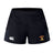 Featuring a left-side lion logo and "Northbridge Lions RFC" text, the black performance sports shorts are made from recycled materials. On the right, they showcase a white EMB Canterbury logo. These sustainable sportswear shorts are known as the Westshore Lions Women's Advantage Short 2.0 by Canterbury.