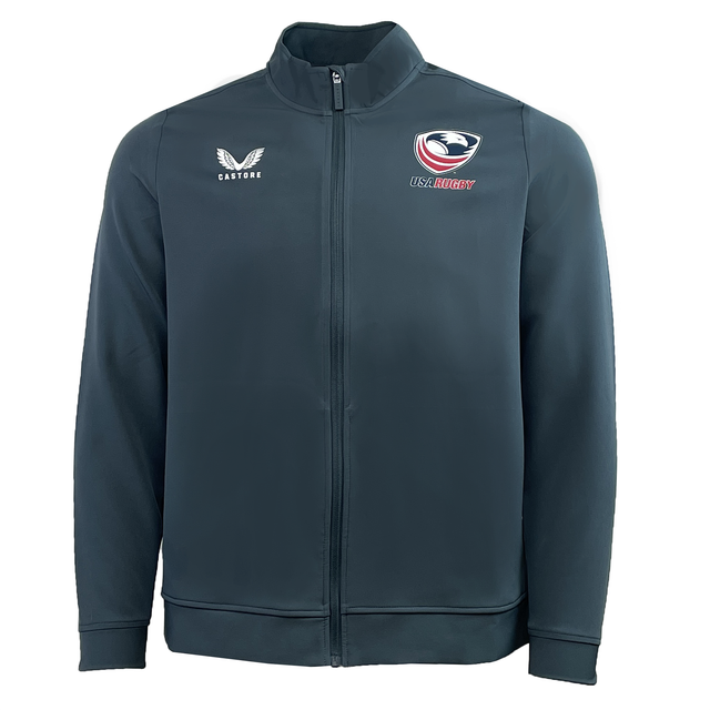 A Women's USA Rugby Track Jacket by Castore, dark blue, with an Eagles logo on the left chest and a Castore logo on the right.