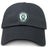 The EMB S&S Activewear Woodlands Youth Adult Low-Profile Cotton Twill Dad Cap features a black design with an embroidered green and white "Woodlands Rugby" logo and paw print on the front.