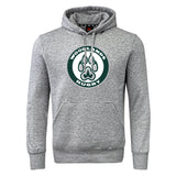 The Woodlands Youth Club Hoodie by Canterbury from WRS Canterbury features a gray design with a green and white "Woodlands Rugby" paw print logo—ideal for showing rugby club spirit.