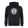 The Woodlands Youth Club Hoodie by WRS Canterbury features a front pocket, circular "Woodlands Rugby" paw print logo on the chest, and white stripes on the right sleeve—a perfect customizable team hoodie for any squad.