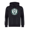 The Woodlands Youth Club Hoodie by WRS Canterbury features a front pocket, circular "Woodlands Rugby" paw print logo on the chest, and white stripes on the right sleeve—a perfect customizable team hoodie for any squad.