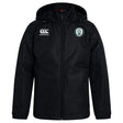 The Woodlands Youth Club Vaposhield Full Zip Rain Jacket by EMB Canterbury is a black zip-up with a white Canterbury logo on the right chest and a green and white club emblem on the left, featuring VapoShield water-resistant technology.