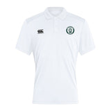The Woodlands Youth Club Dry Polo by EMB Canterbury features a breathable design, green circular left-chest logo, black Canterbury logo with Vapodri Technology on the right, combining style and comfort.