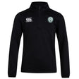 The Woodlands Youth Club 1/4 Zip Mid Layer Training Top by EMB Canterbury is a black, long-sleeve pullover with "Canterbury" and a round wolf logo on the left chest—ideal for rugby training.