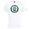 The Woodlands Youth Club Plain Tee by WRS Canterbury is a white cotton blend t-shirt with a large circular "Woodlands Rugby" logo and bear paw print on the chest.