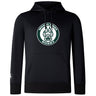 The Woodlands Youth Club Lightweight Hoodie by WRS Canterbury is a black hoodie with a kangaroo pocket, featuring a circular "Woodlands Rugby" logo and paw print on the chest.