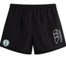The Woodlands Youth Tactic Short by EMB Canterbury features a white abstract design on the right leg and a circular paw print "GOODLERS DIGEST" logo on the left—classic gym training shorts inspired by Canterbury style.