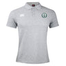 The Woodlands Youth Waimak Polo by EMB Canterbury is a light gray short-sleeve polo with a button collar, featuring the Canterbury logo on the right chest and a circular green, white, and black emblem on the left.