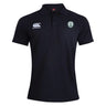The Woodlands Youth Waimak Polo by EMB Canterbury is a black short-sleeve polo with a collar, CCC logo on the right chest, and a circular emblem on the left—an ideal pick for any rugby fan.
