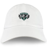 The EMB S&S Activewear Woodlands Youth Wolfpack Adult Low-Profile Cotton Twill Dad Cap features three embroidered wolf heads and the "Woodlands Rugby" logo on the front.