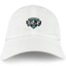The EMB S&S Activewear Woodlands Youth Wolfpack Adult Low-Profile Cotton Twill Dad Cap features three embroidered wolf heads and the "Woodlands Rugby" logo on the front.