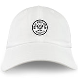 The EMB S&S Activewear White River Rugby Football Club Adult Low-Profile Cotton Twill Dad Cap features a black embroidered circular "White River Rugby Indianapolis" logo on the front.