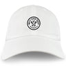 The EMB S&S Activewear White River Rugby Football Club Adult Low-Profile Cotton Twill Dad Cap features a black embroidered circular "White River Rugby Indianapolis" logo on the front.