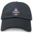 The EMB S&S Activewear Capitals Rugby NC Adult Low-Profile Cotton Twill Dad Cap is black and features a purple and gold Capitals Rugby logo with a domed building above a rugby ball, all embroidered on the front.