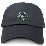 The EMB S&S Activewear Woodlands Youth Wolfpack Adult Low-Profile Cotton Twill Dad Cap features embroidered "Woodlands Rugby" branding with three wolf heads on the front for a bold look.