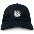 The EMB S&S Activewear White River Rugby Football Club Adult Low-Profile Cotton Twill Dad Cap is a classic black hat with a front patch featuring "White River Rugby Indianapolis," crossed rugby balls, and "Est 1999" embroidery.