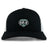 The EMB S&S Activewear Woodlands Youth Wolfpack Retro Trucker Cap features a black and white design with mesh back, an embroidered three-wolf "Woodlands Rugby" logo on the front, and an adjustable snapback closure.