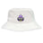 The Capitals Rugby NC Crusher Bucket Cap by EMB S&S Activewear is a white cotton twill hat featuring an embroidered Washington Capitals hockey logo with purple accents—stylish sun protection for any fan.