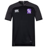 This black and dark grey short-sleeve Winona State University Vapodri Evader Jersey by EMB Canterbury showcases a purple and white crest along with the Canterbury logo on the chest. Crafted with moisture-wicking technology, it is ideal for keeping you comfortable during your intense workouts.
