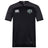 The Woodlands Youth Wolfpack Vapodri Evader Jersey by EMB Canterbury features black and dark grey colors, short sleeves, a brand logo on the right chest, team crest on the left, and moisture-wicking fabric for comfort during play.