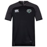 The Woodlands Youth Wolfpack Vapodri Evader Jersey by EMB Canterbury features black and dark grey colors, short sleeves, a brand logo on the right chest, team crest on the left, and moisture-wicking fabric for comfort during play.