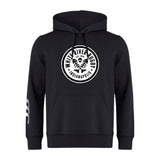 The White River Rugby Football Club Club Hoodie by Canterbury (WRS Canterbury) is a black hoodie inspired by rugby style, with a chest "White River Push, Indianapolis" logo and white stripes on the right sleeve.